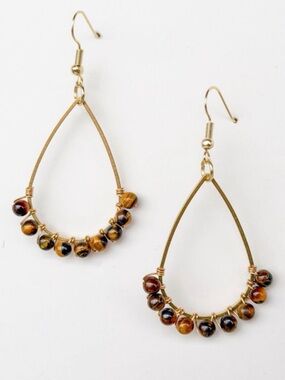 NWT Dylan Jewelry Missy Earrings Tigers Eye Gold Tone Dangle Drop Statement
